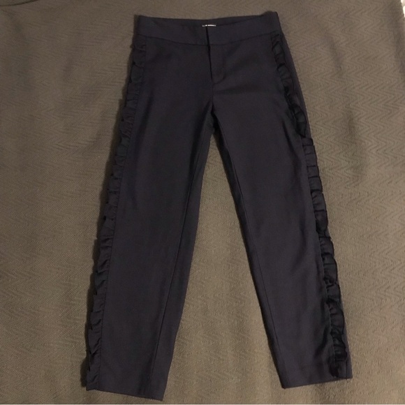 Club Monaco Navy Blue Ruffle Side Trim Trousers Pants Size 0 Excellent - Picture 5 of 11